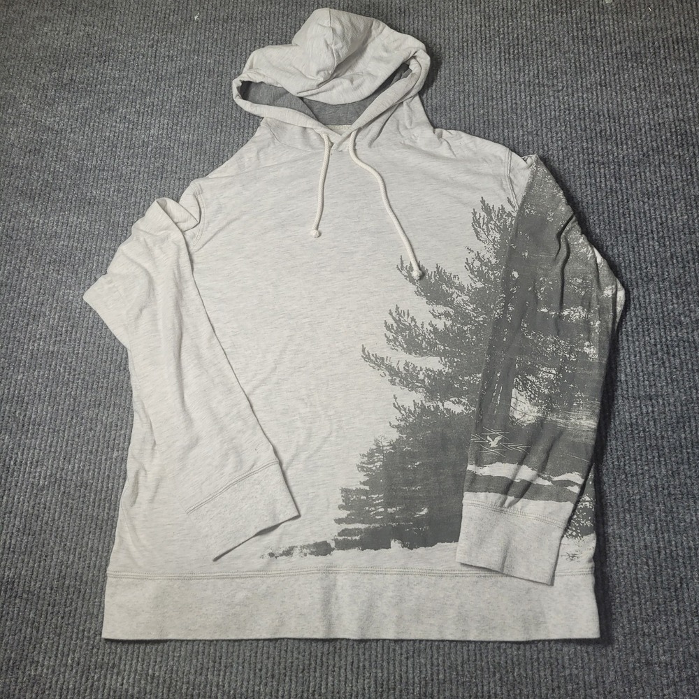 American‎ Eagle Hoodie Shirt Mens XL Gray Long Sleeve Pullover Forrest Graphic